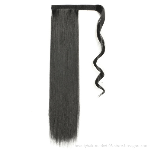 Cheap High Quality 24 Inch Long Straight Heat Resistant Synthetic Clip in Wrap Around Ponytail Hair Extensions